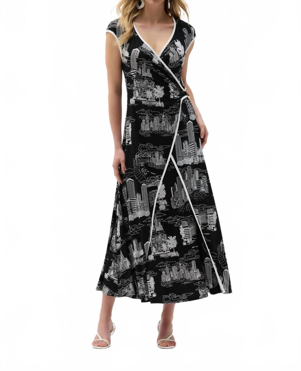 NEW JOSEPH RIBKOFF printed maxi fit and flare dress in black/vanilla